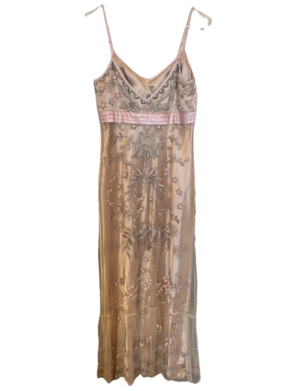 Sue Wong  Nocturne VTG Mermaid Slip Dress Mesh Overlay Champagne & Rose Pink - Picture 5 of 9